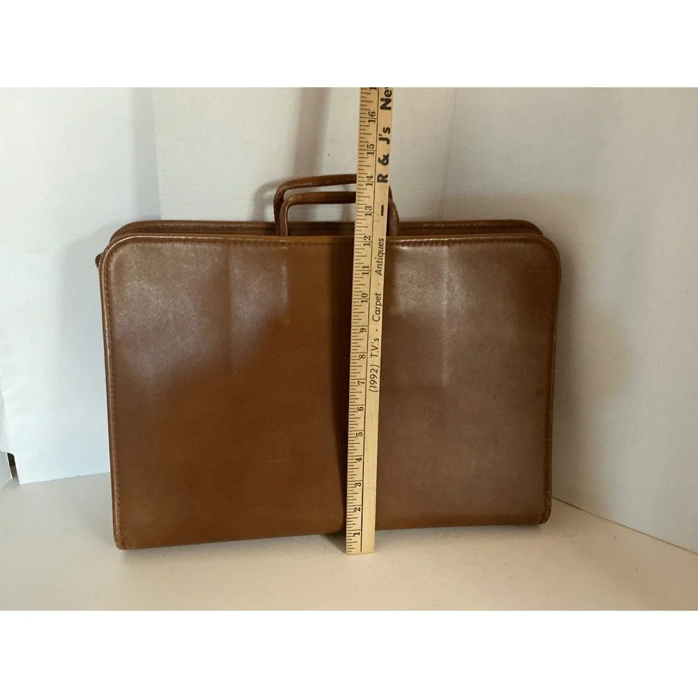 Vintage Leather Briefcase Slim Document Portfolio Brown Retractable Handle L 16